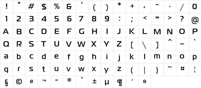 MagistralC Bold  glyph index