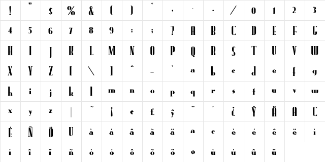 FundRunk Regular  glyph index