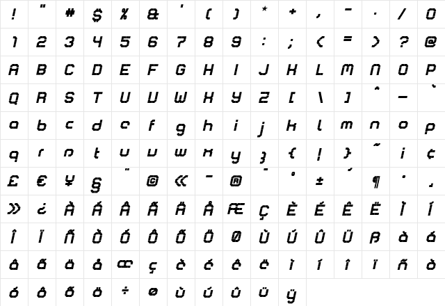 Comsat Regular  glyph index