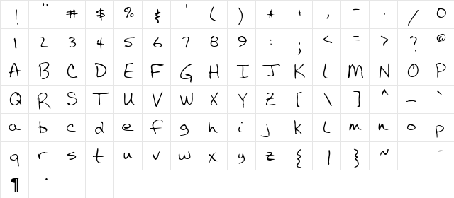 Kline Regular  glyph index