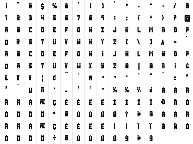 Urban Defender Laser Regular  glyph index