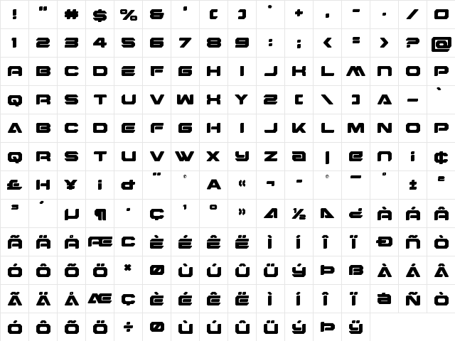 Hyper Viper Regular  glyph index