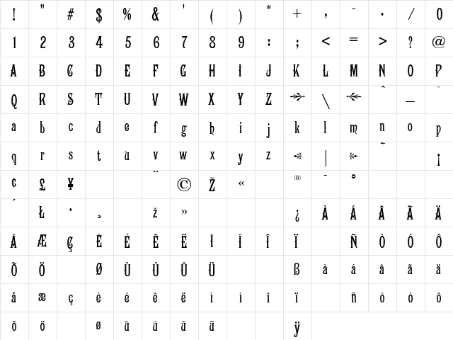 Victoriana Regular  glyph index