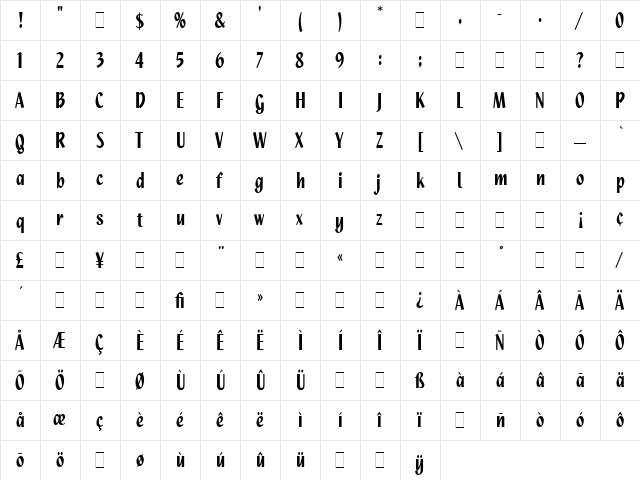 Quixley LET Regular  glyph index