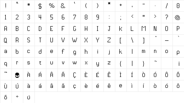 Pixiel Medium  glyph index
