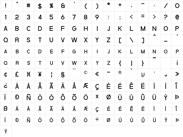 Quantum Regular  glyph index