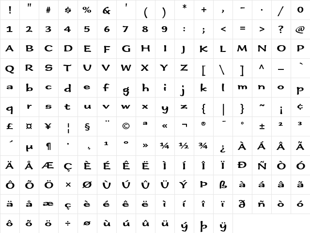 Immi 505 Regular  glyph index
