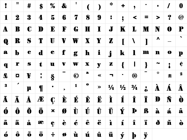 ITCCentury LT UltraCond Regular  glyph index