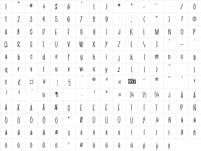 Marking Pen Thin normal  glyph index