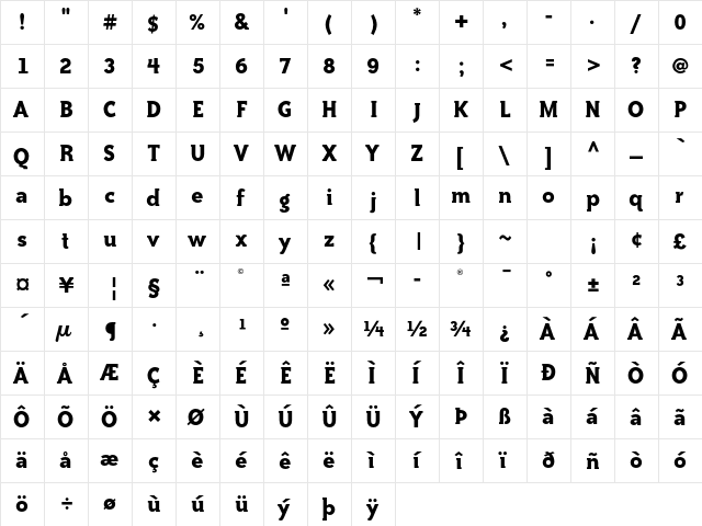 Bailey Quad Bold ITC Std Regular  glyph index