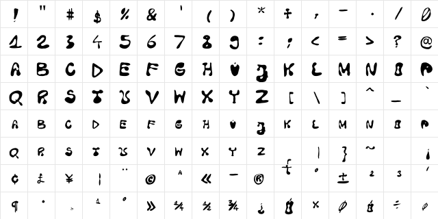 Pismak Regular  glyph index