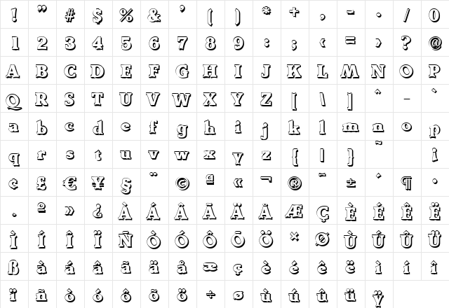 BenjaminBeckerShadow-Heavy Regular  glyph index