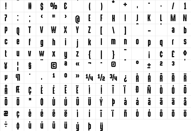HermanoAlto Stamp Regular  glyph index