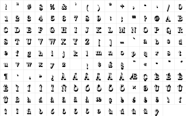 CenturyOldStyTBolSh1 Regular  glyph index