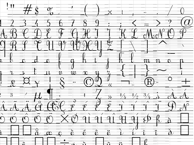 Cursif & Lignes Regular  glyph index