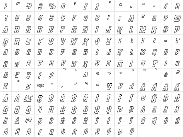 Raider Crusader Engraved Regular  glyph index