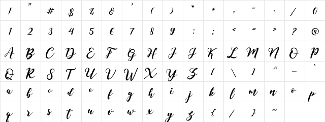 Meysha Regular  glyph index