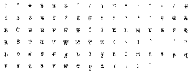 Wake & Bake Regular  glyph index