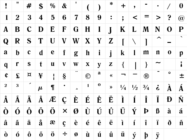 GraytonSSK Bold  glyph index