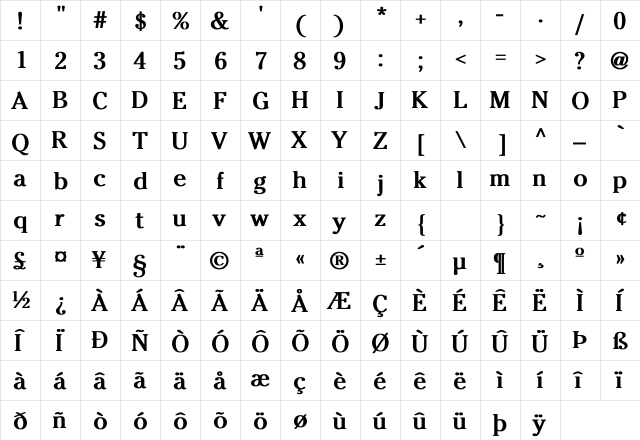 Cheltenham-Normal Bold  glyph index