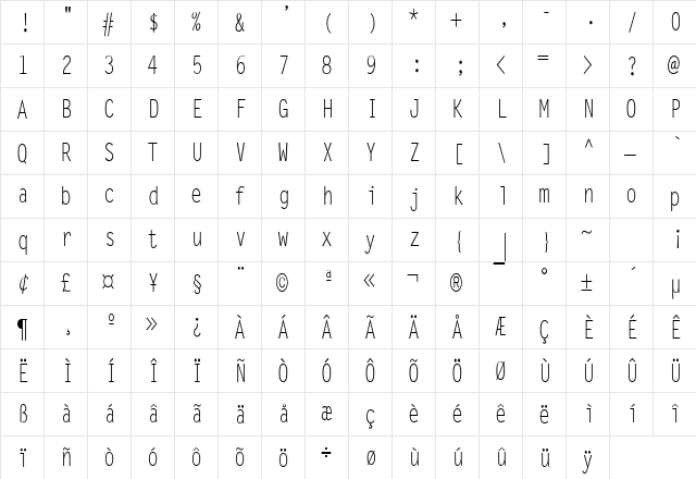 Lechter Condensed Normal  glyph index