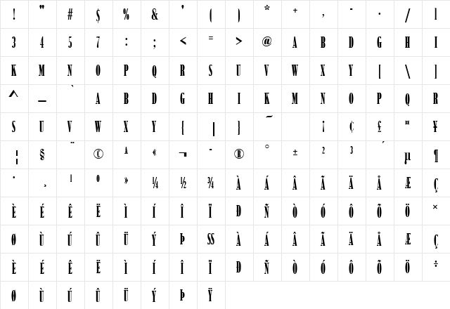 Bodoni Becker No2 Comp Ultra Regular  glyph index