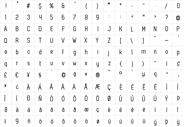 Zag Regular Regular  glyph index