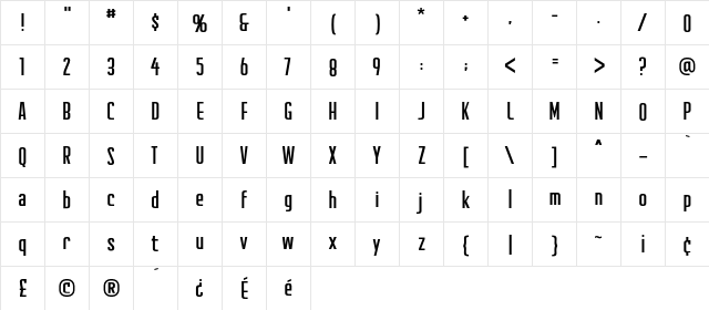 CreatorCredits BB Regular  glyph index