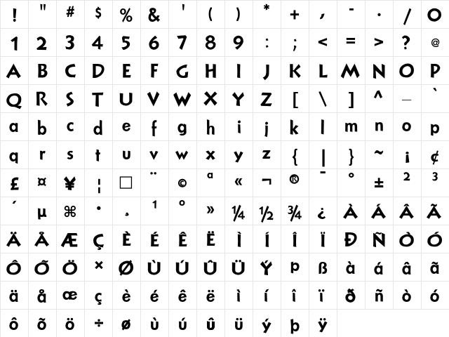 NuevoLithoPro Regular  glyph index