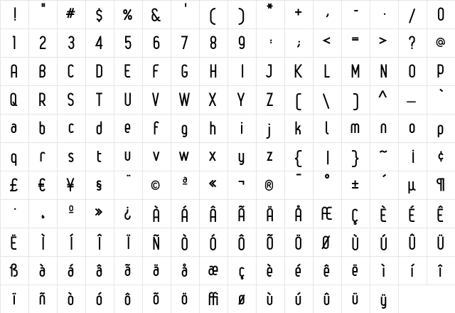 Leger Bold  glyph index
