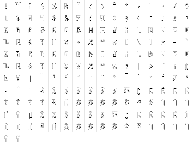 Elder Magic Shadow Regular  glyph index
