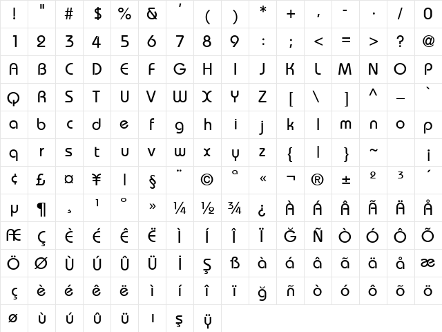 Bahamas Plain  glyph index