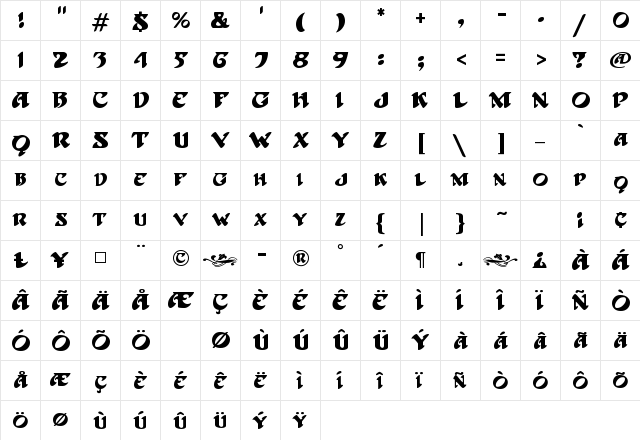 Hoffman Regular  glyph index