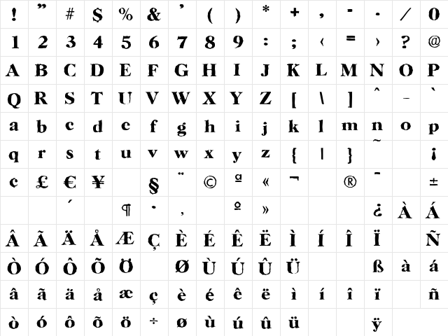 HorshamAntique Bold  glyph index