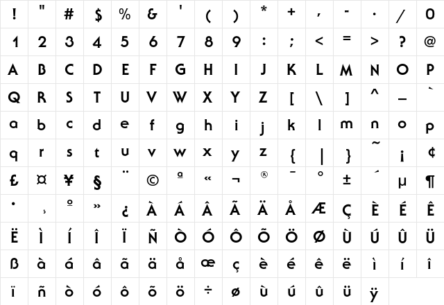 SerifGothicEF-ExtraBold Regular  glyph index