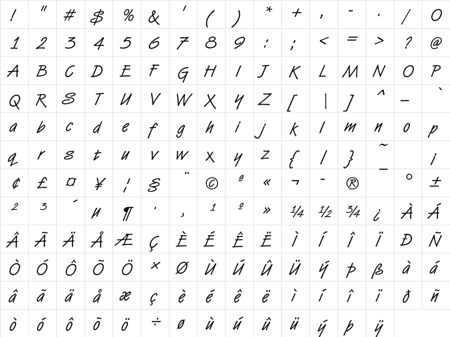 VanDijk00 Becker Regular  glyph index