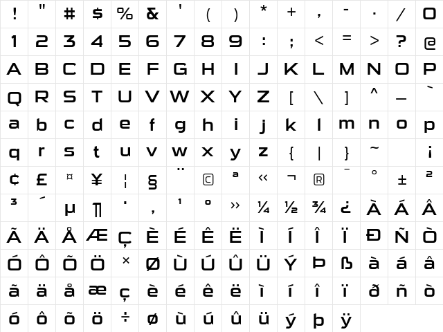 Sui Generis Regular  glyph index