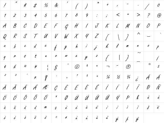 Freestyle Script Regular  glyph index