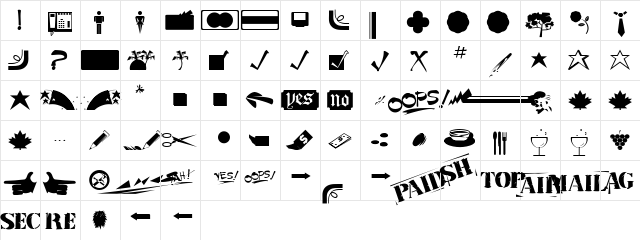 MiniPicsFont Regular  glyph index