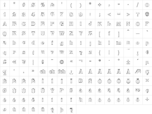 Titania Outline Regular  glyph index