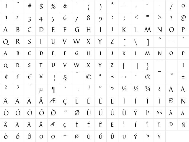 Barbedor-Caps Regular  glyph index