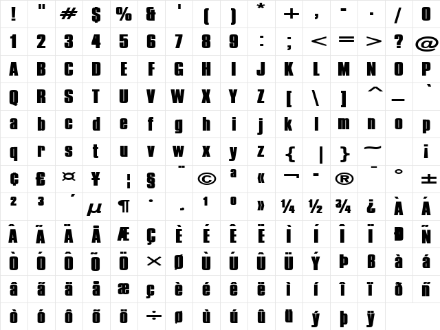 Commador Extended Heavy Normal  glyph index