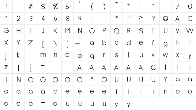 Lumin Sans Regular  glyph index