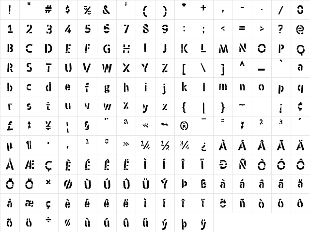 Skraype Regular  glyph index