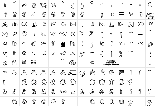 Snott Outline  glyph index