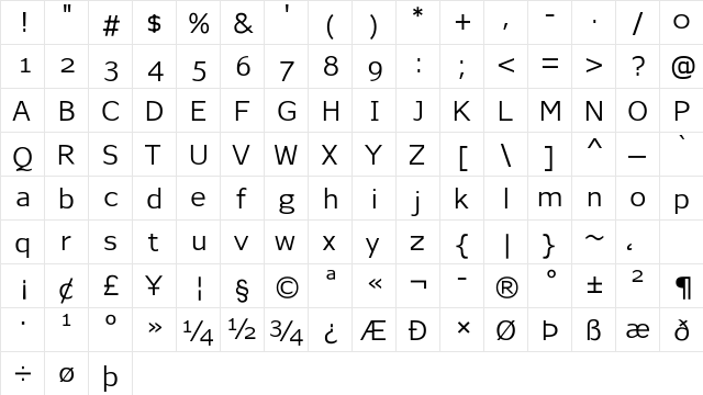 Legendum Regular  glyph index