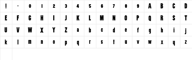 Utility BoldCondensed  glyph index
