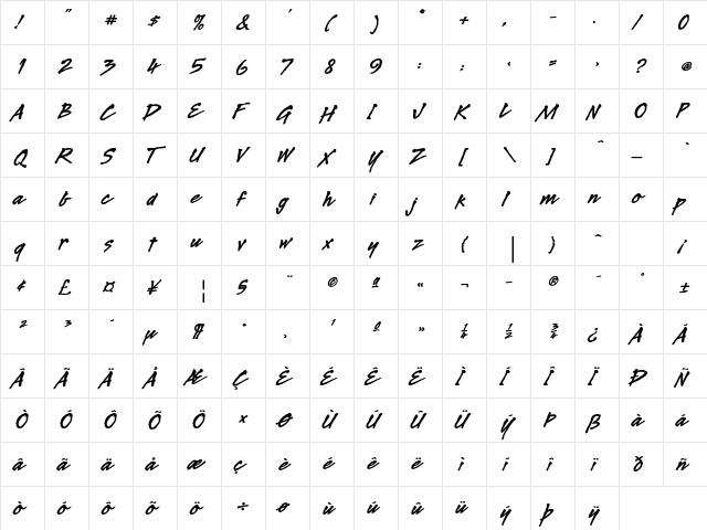 Legault Std Bold  glyph index