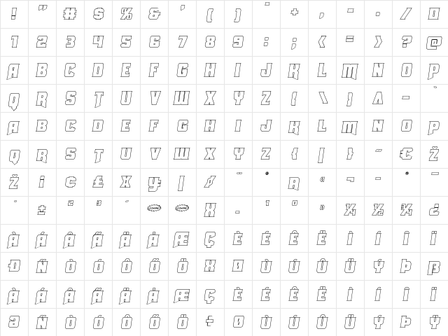 Union Gray Outline Semi-Italic Outline Semi-Italic  glyph index