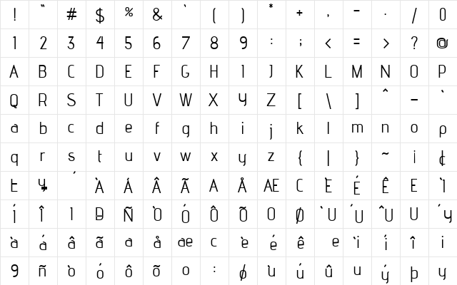 advent Bold  glyph index